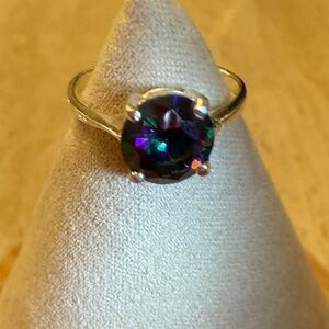 Beautiful Mystic Topaz Solitaire Sterling Silver Ring. Size 6.5